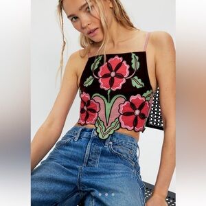 Free People Floral Embroidered Crop Top 🌺